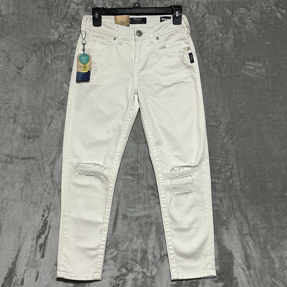 NWT Silver Jeans Co Suki Skinny Crop Curvy Jeans Womens Size 26 White Distressed